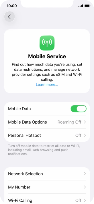 Press Mobile Data Options.