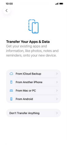 You can transfer content from an Android phone when your phone is activated for the first time and after a factory reset. When this screen is displayed, your phone is ready to transfer content from an Android phone.