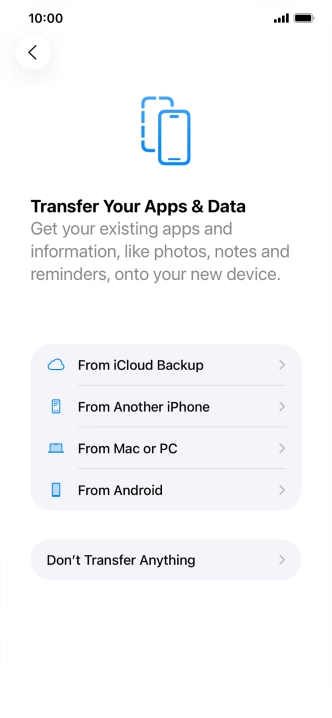 You can transfer content from an Android phone when your phone is activated for the first time and after a factory reset. When this screen is displayed, your phone is ready to transfer content from an Android phone.