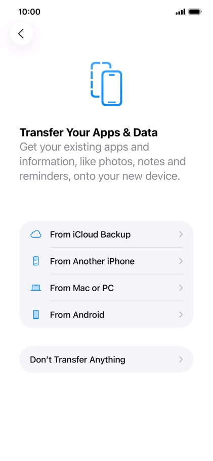 You can transfer content from an Android phone when your phone is activated for the first time and after a factory reset. When this screen is displayed, your phone is ready to transfer content from an Android phone.