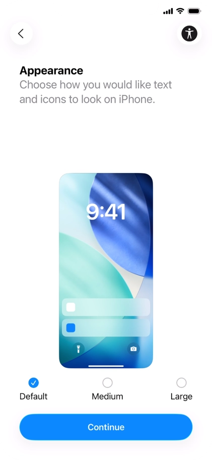 Select the required text and icon size on your phone and press Continue.