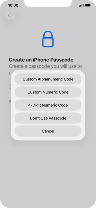 Follow the instructions on the screen to turn on use of phone lock code or press Don't Use Passcode.