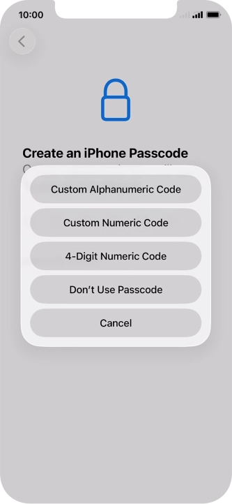 Follow the instructions on the screen to turn on use of phone lock code or press Don't Use Passcode.