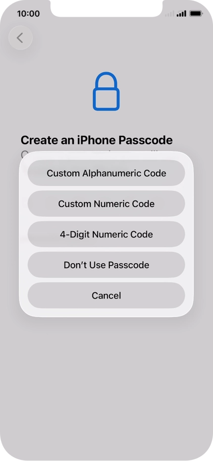 Follow the instructions on the screen to turn on use of phone lock code or press Don't Use Passcode.