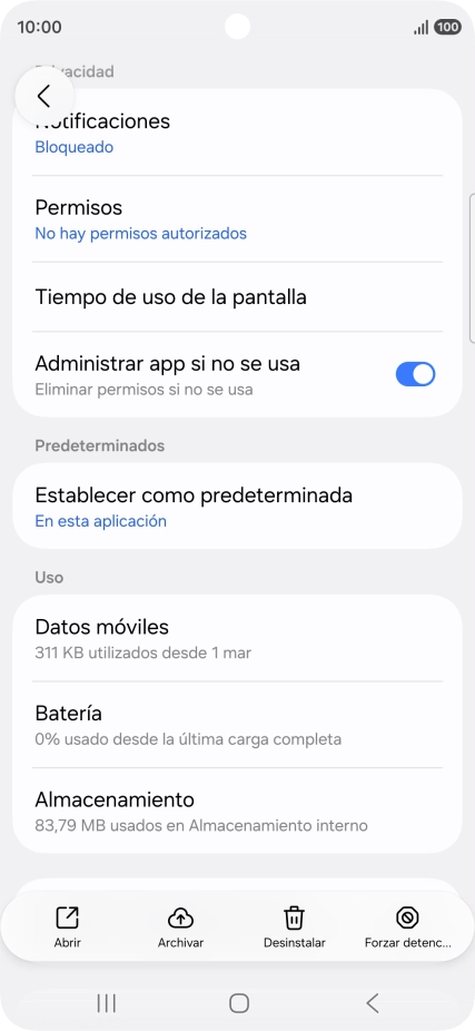 Pulsa Almacenamiento.