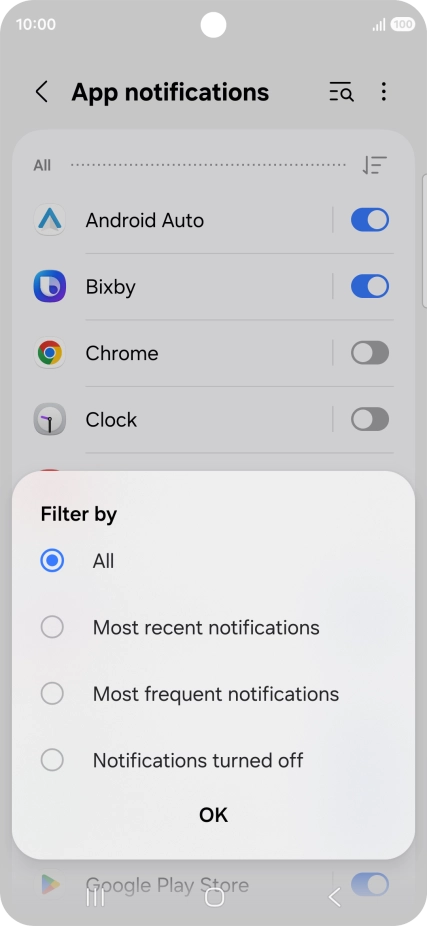 Press the required setting.