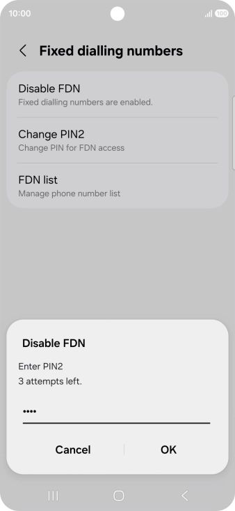 Key in your PIN2 and press OK. The default PIN2 is 1111.