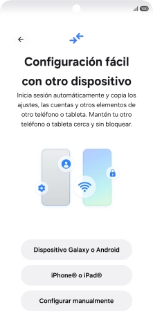 Pulsa la opción deseada para transferir contenido desde otro dispositivo y pulsa Configurar manualmente.