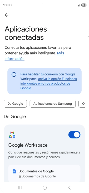 Pulsa el indicador junto a la extensión deseada para activar la función.