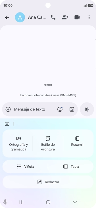 Para generar un texto, pulsa Redactor y sigue las indicaciones de la pantalla para utilizar la función.