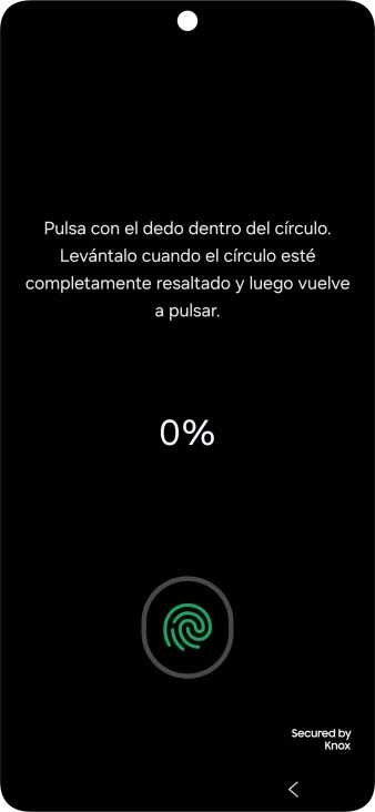 Sigue las indicaciones de la pantalla para crear una huella digital como código de seguridad.