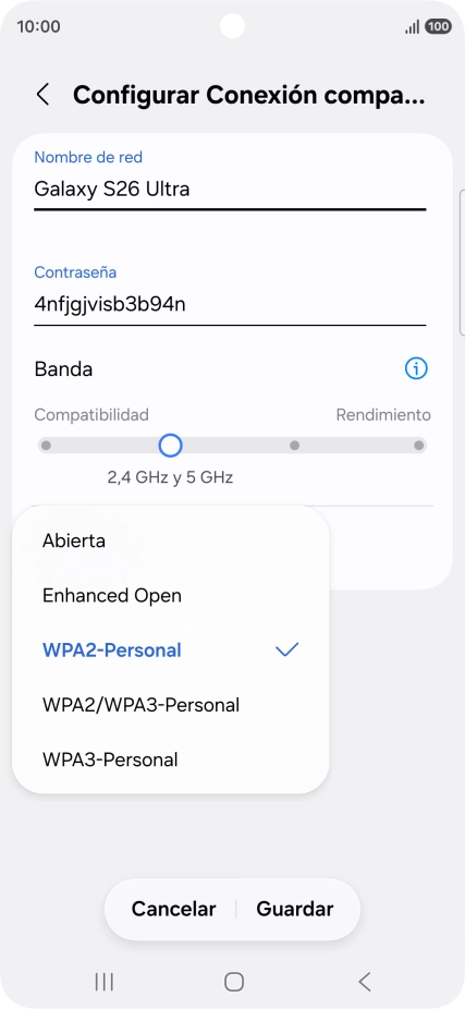 Pulsa WPA3-Personal para proteger la conexión wifi con una contraseña.