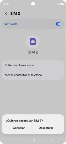 Si desactivas el uso de la línea móvil (SIM), debes pulsar Desactivar.