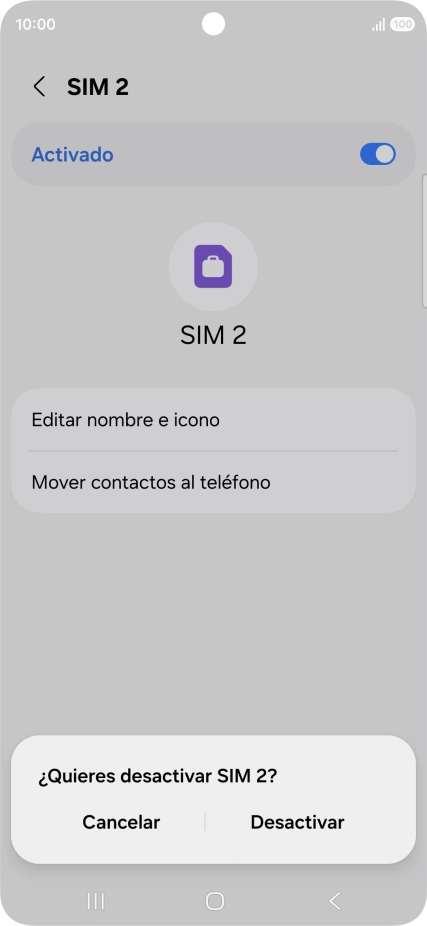 Si desactivas el uso de la línea móvil (SIM), debes pulsar Desactivar.