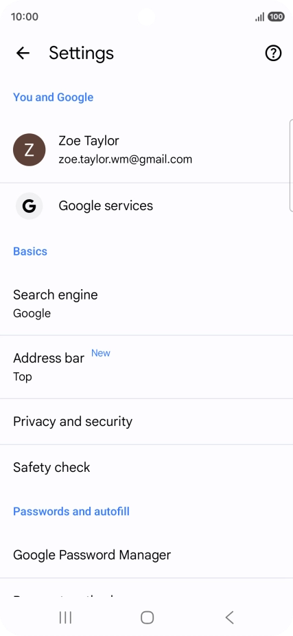 Press Privacy and security.