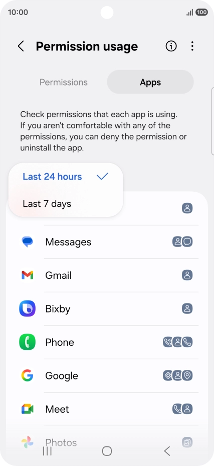 Press the required setting.