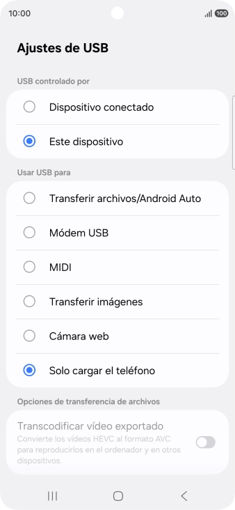 Pulsa Transferir archivos/Android Auto.