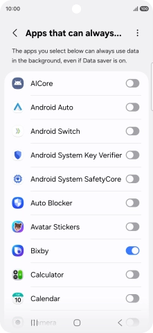 Press the indicators next to the required apps to turn the function on or off.