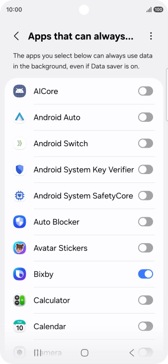 Press the indicators next to the required apps to turn the function on or off.