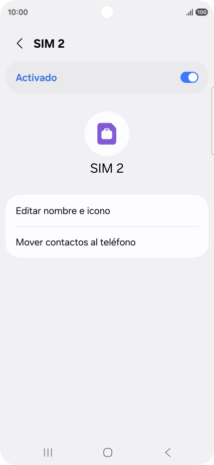 Pulsa el indicador para activar o desactivar el uso de la línea móvil (SIM).