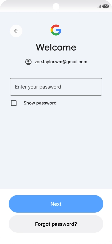 Press Enter your password and key in the password for your Google account.