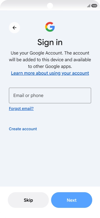 Press Email or phone and key in the username for your Google account.