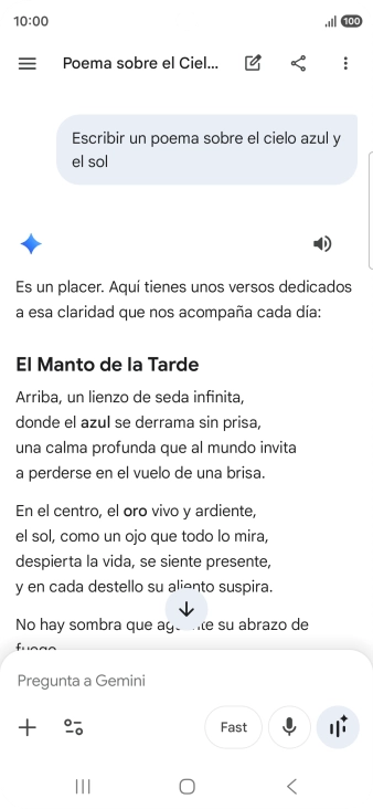 A Gemini le puedes pedir que genere un texto a partir de una descripción tuya.