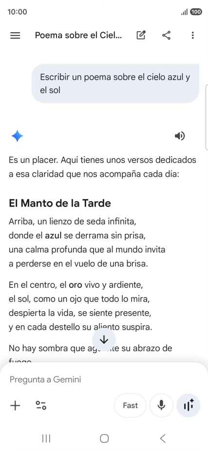 A Gemini le puedes pedir que genere un texto a partir de una descripción tuya.