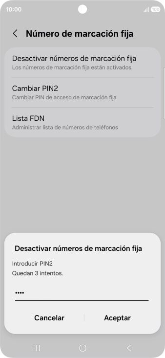 Introduce el código PIN2 y pulsa Aceptar.