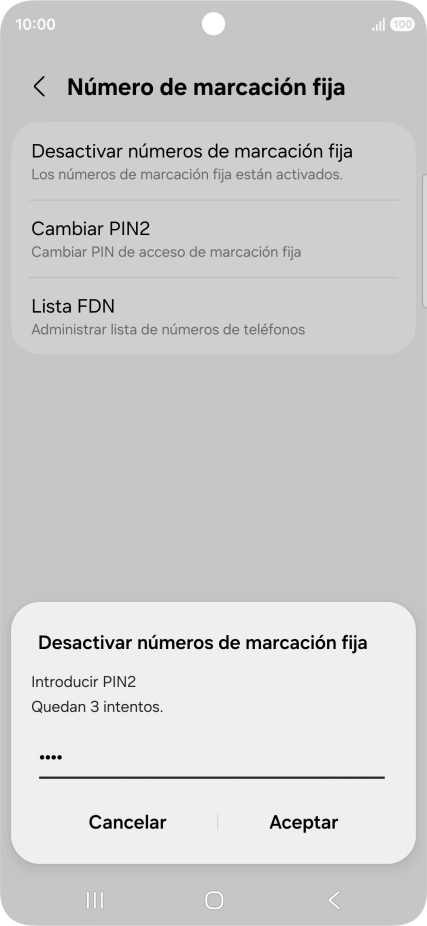 Introduce el código PIN2 y pulsa Aceptar.