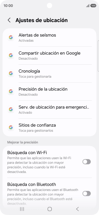 Pulsa Precisión de la ubicación.
