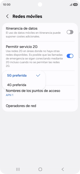 Pulsa el tipo de red deseado.