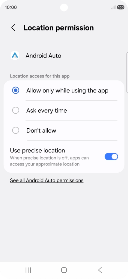 Press the required setting.
