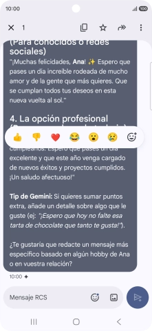 Pulsa la propuesta de texto de Gemini durante unos instantes. Sigue las indicaciones de la pantalla para utilizar el texto propuesto.