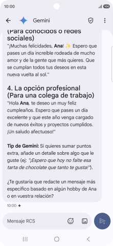 La propuesta de texto de Gemini se visualiza ahora en la pantalla.