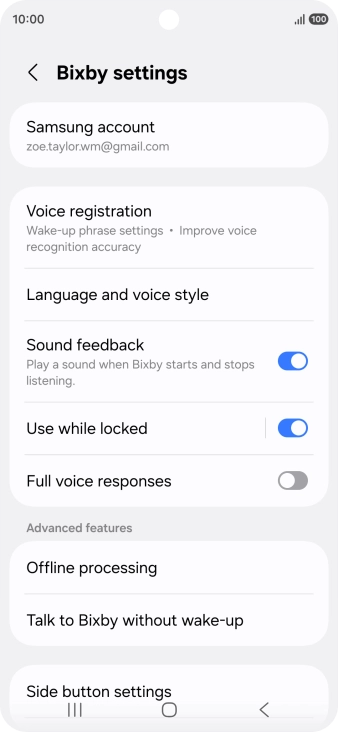 Press Voice registration and follow the instructions on the screen to turn automatic activation on or off.