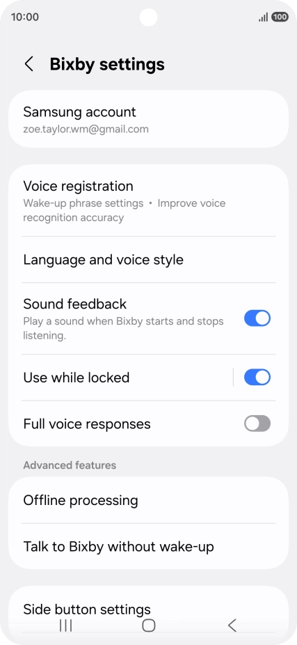 Press Voice registration and follow the instructions on the screen to turn automatic activation on or off.