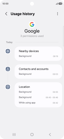 The app activity for the selected app is displayed.