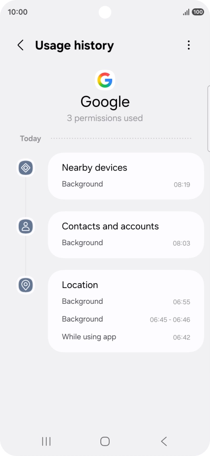 The app activity for the selected app is displayed.