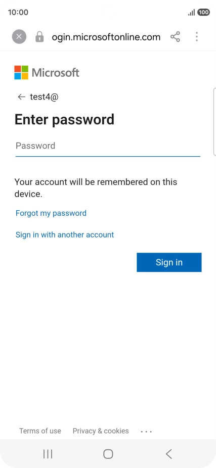 Press Password and key in the password for your email account.