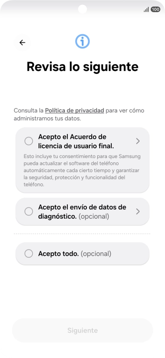 Pulsa en el campo junto a los ajustes deseados para seleccionarlos.