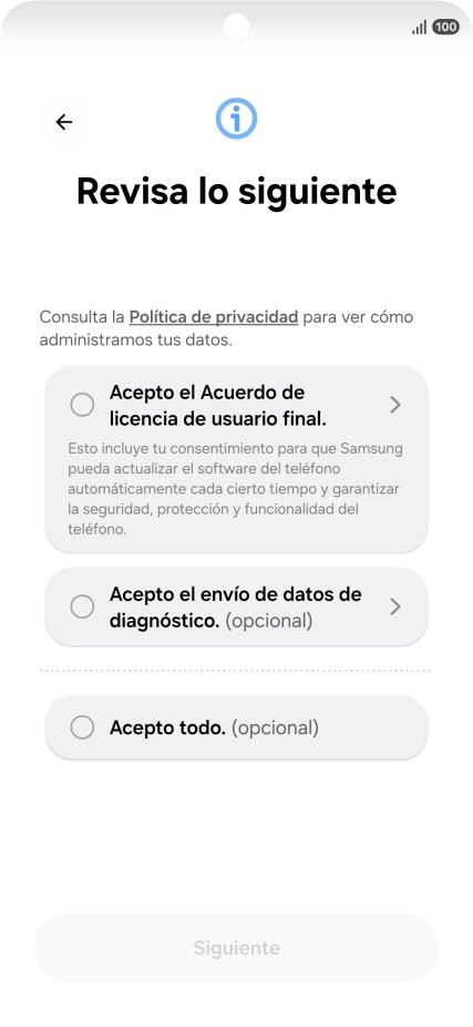 Pulsa en el campo junto a los ajustes deseados para seleccionarlos.