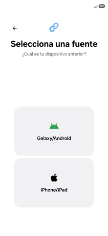 Pulsa el ajuste deseado y sigue las instrucciones de la pantalla para transferir el contenido del otro teléfono.