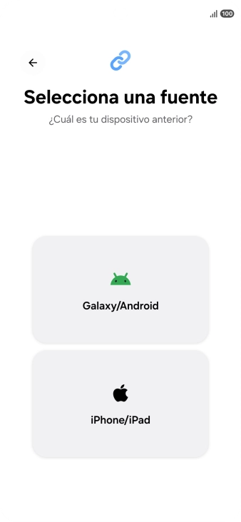 Pulsa el ajuste deseado y sigue las instrucciones de la pantalla para transferir el contenido del otro teléfono.