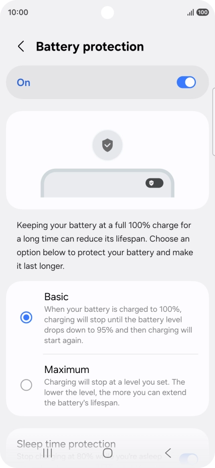 Press the required setting.