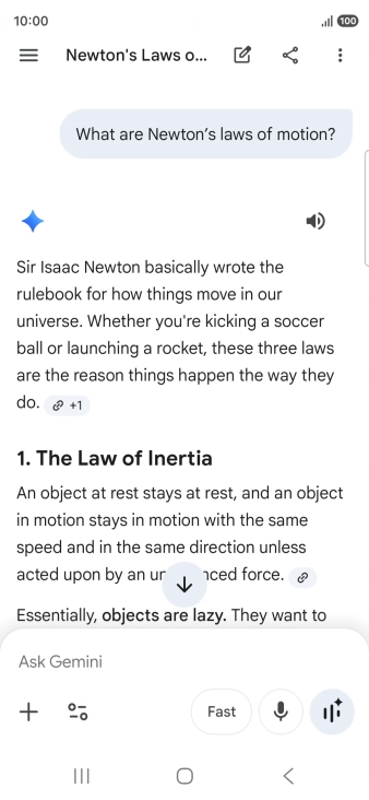 Transcription of the conversation with Gemini Live is now displayed.