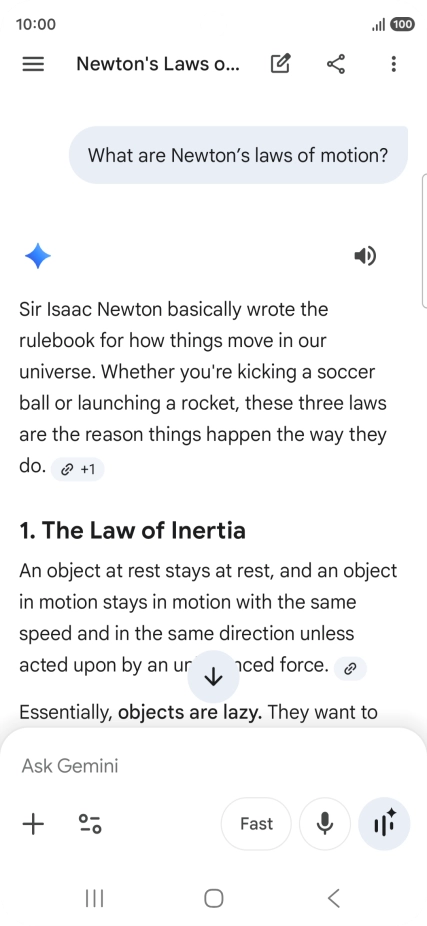Transcription of the conversation with Gemini Live is now displayed.
