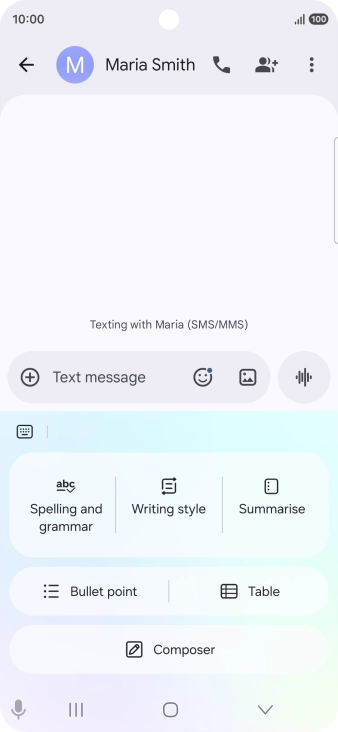 To generate a text, press Composer and follow the instructions on the screen to use the function.