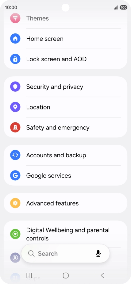 Press Security and privacy.