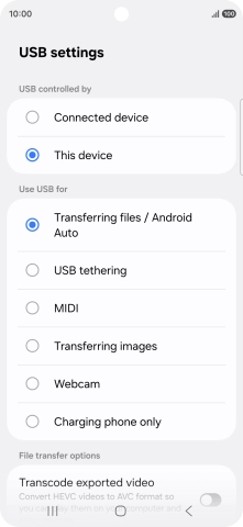 Press Transferring files / Android Auto.